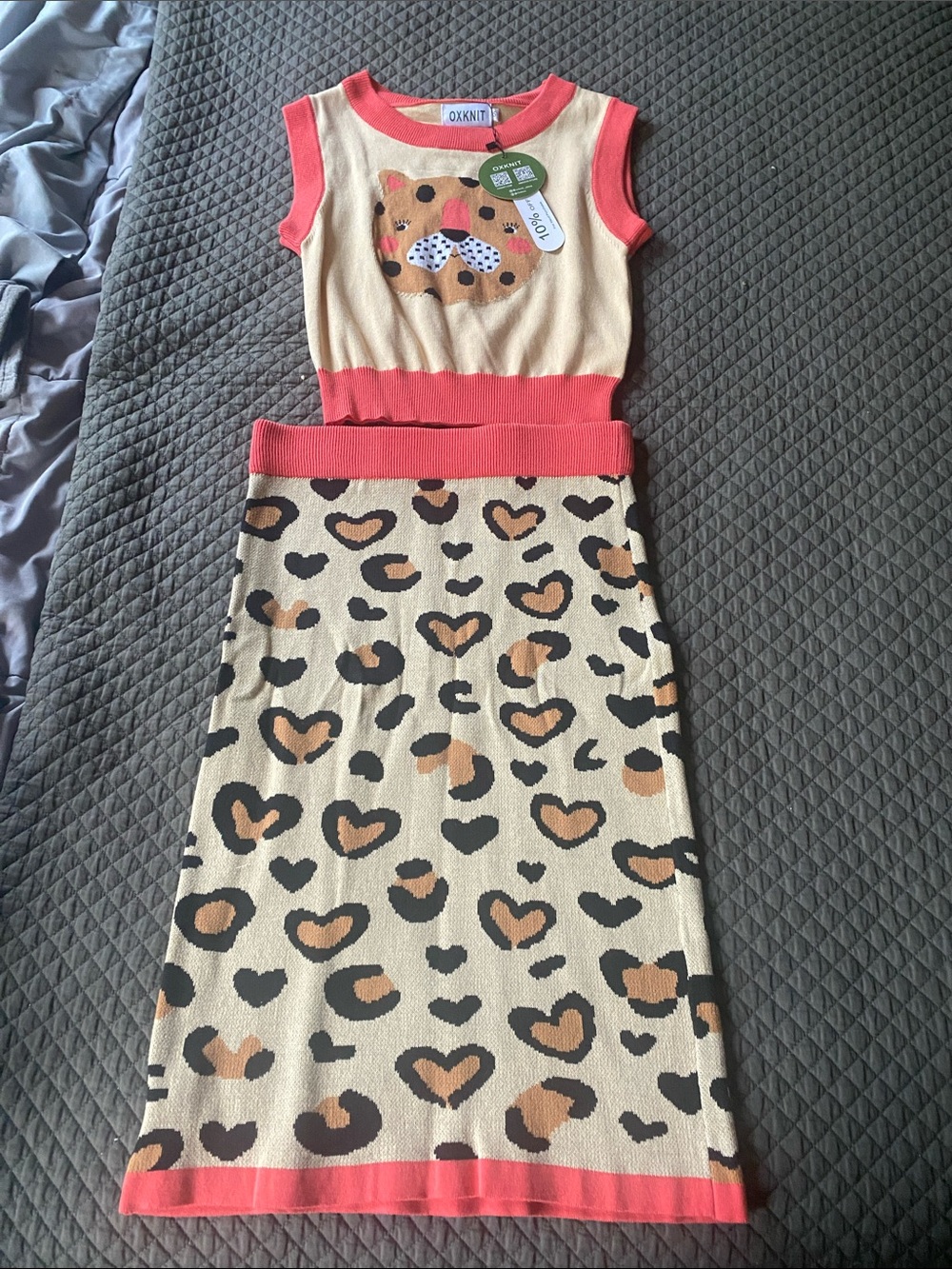 OxKnit Beige & Coral Leopard Knit Dress